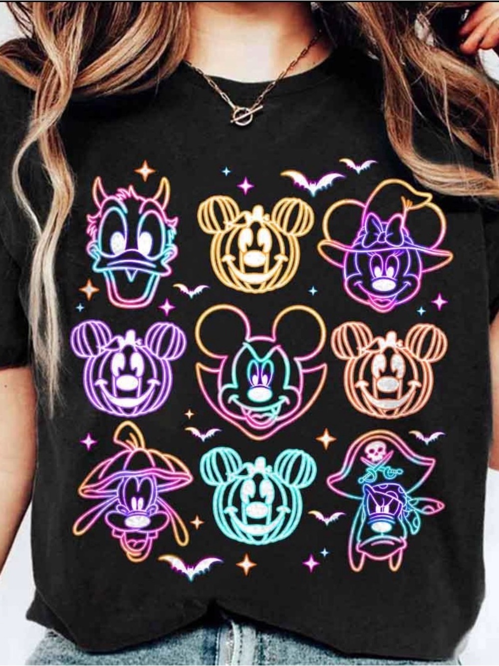 NWOT Kids XL Black Halloween Disney Mickey & Friends pumpkin, fall neon tshirt
